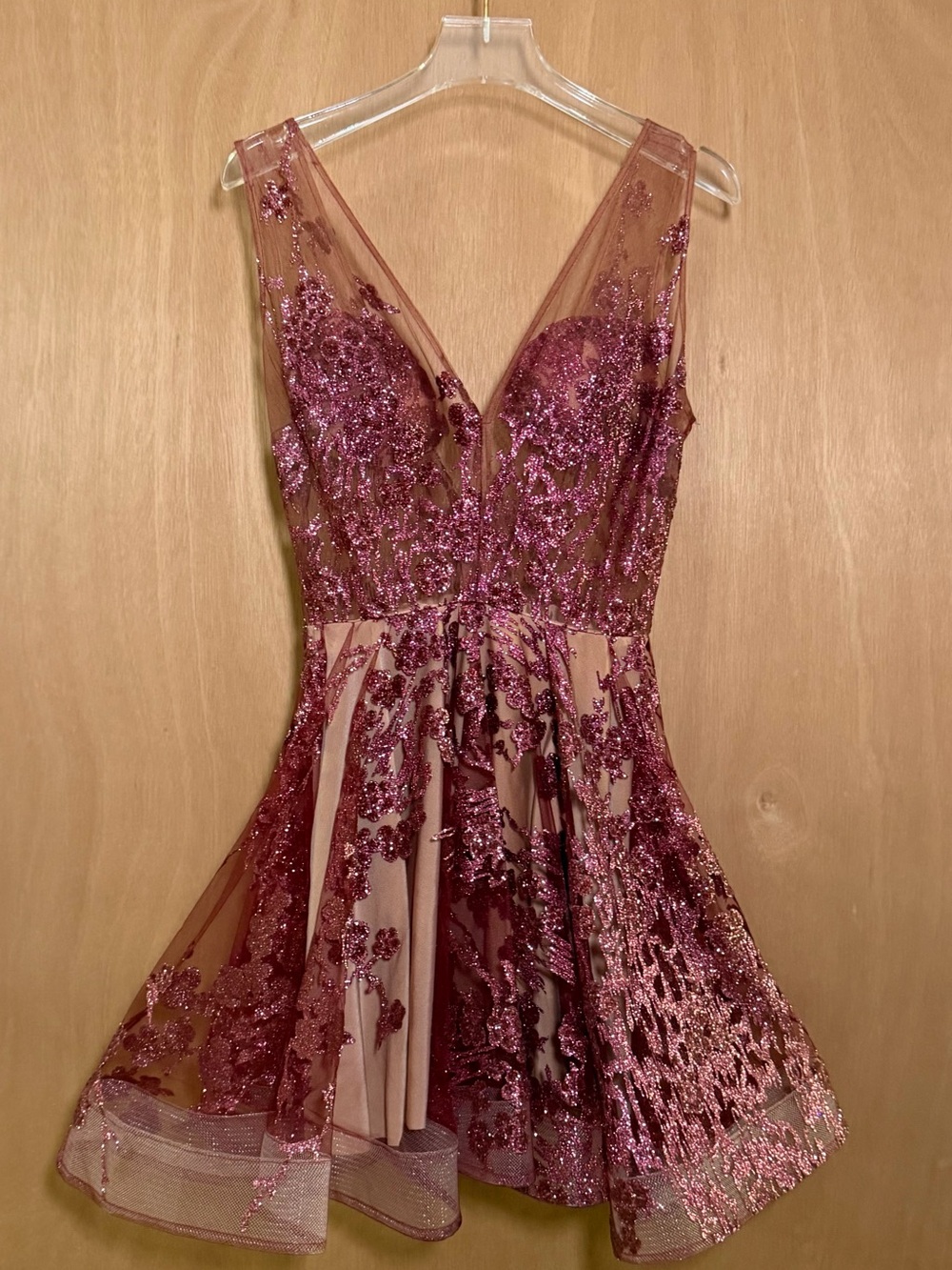 Sparkling Mauve Sequin Fit-and-Flare Dress